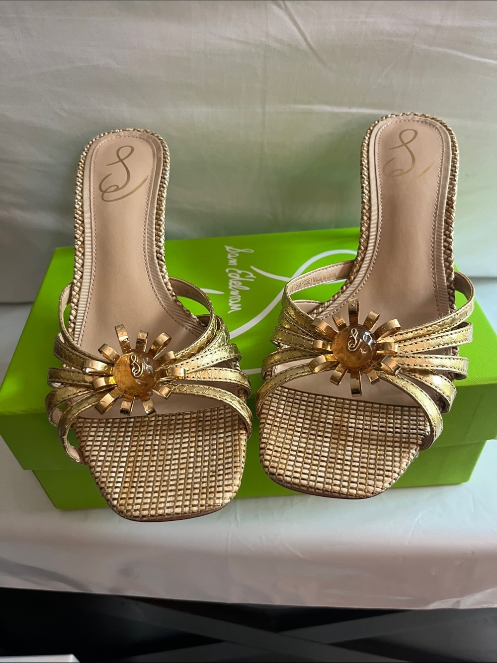 Sam Edelman Gold Sunburst Slip-On Heeled Mules